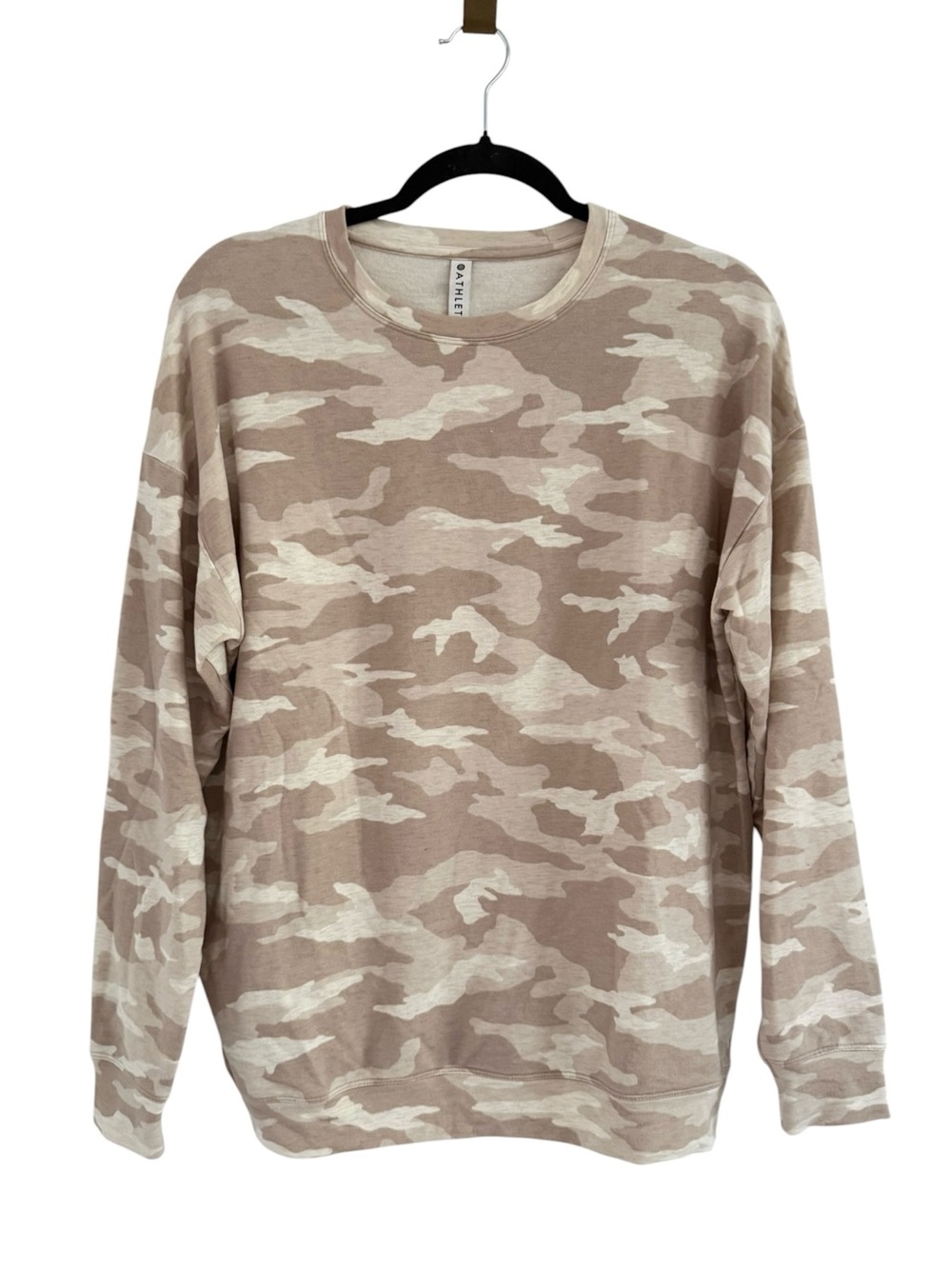 ATHLETA Balance Pullover Camouflage Crewneck Long-Sleeve Sweatshirt Beige Taupe
